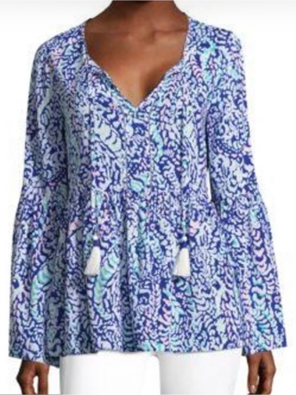 Lilly Pulitzer Kahli Tassel Tie Blouse Sz Small